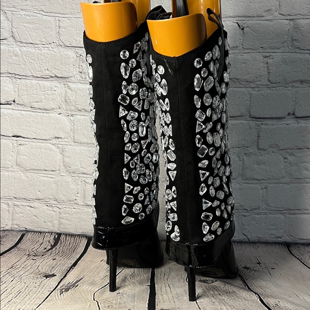 Lauren Lorraine Hana Black and Silver Embellished Heeled Boots - Picture 6 of 11